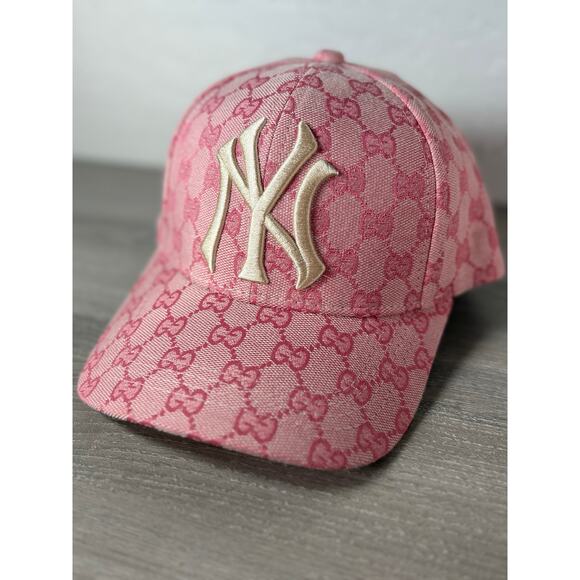 Gucci x New York Yankees Pink GG Monogram Baseball Cap Hat - Made in Italy - Picture 2 of 8